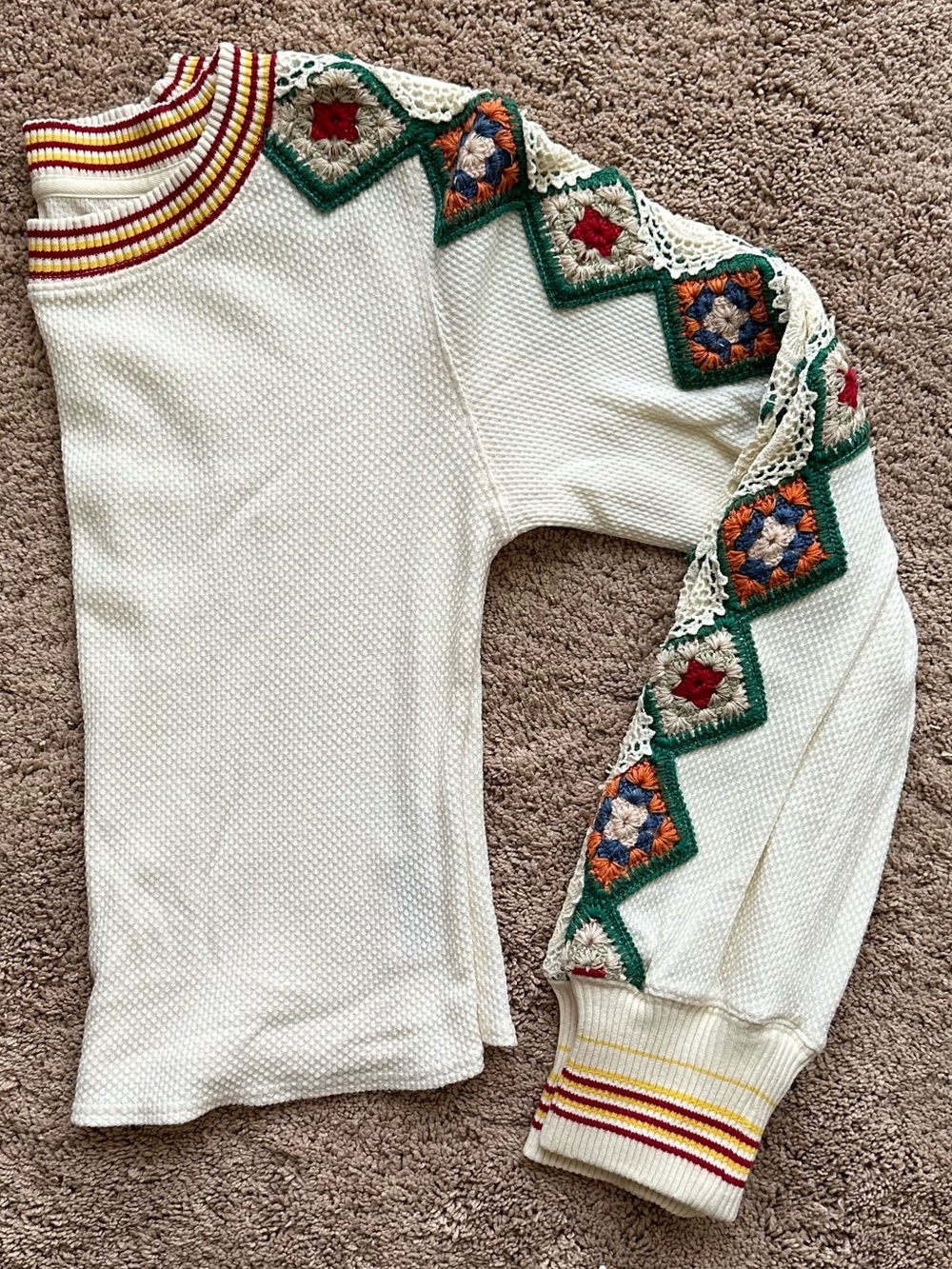 FREE PEOPLE Cream Crochet-Sleeve Thermal Top - Picture 7 of 7